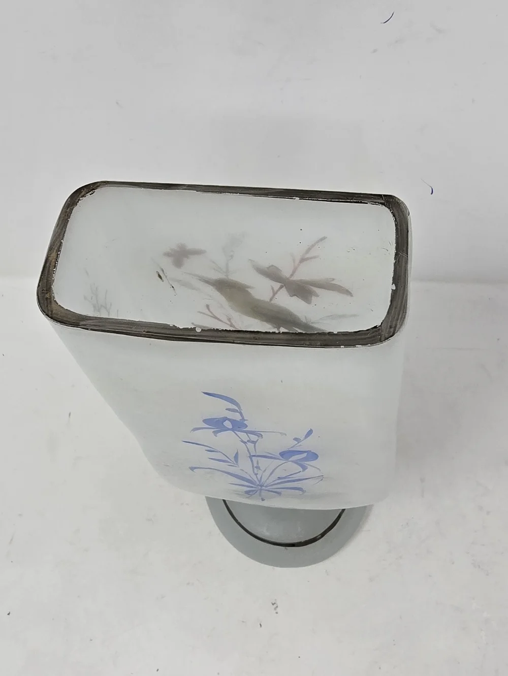 Vtg 1970s white satin glass vase square nature Chinese Japanese oriental - Picture 6 of 9